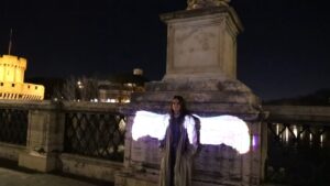 Luxmuralis Angels of Rome light tag projection on Ponte Sant'Angelo, Rome